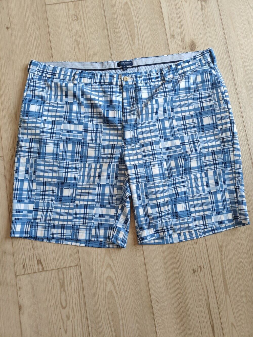 Peter Millar Crown Crafted Performance Golf Geometric Print Shorts 44 Blue